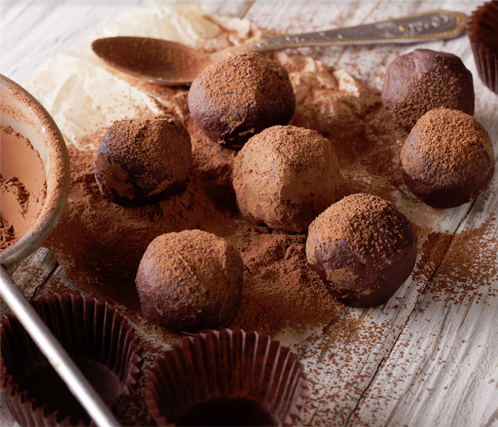 chocolate truffles on a table